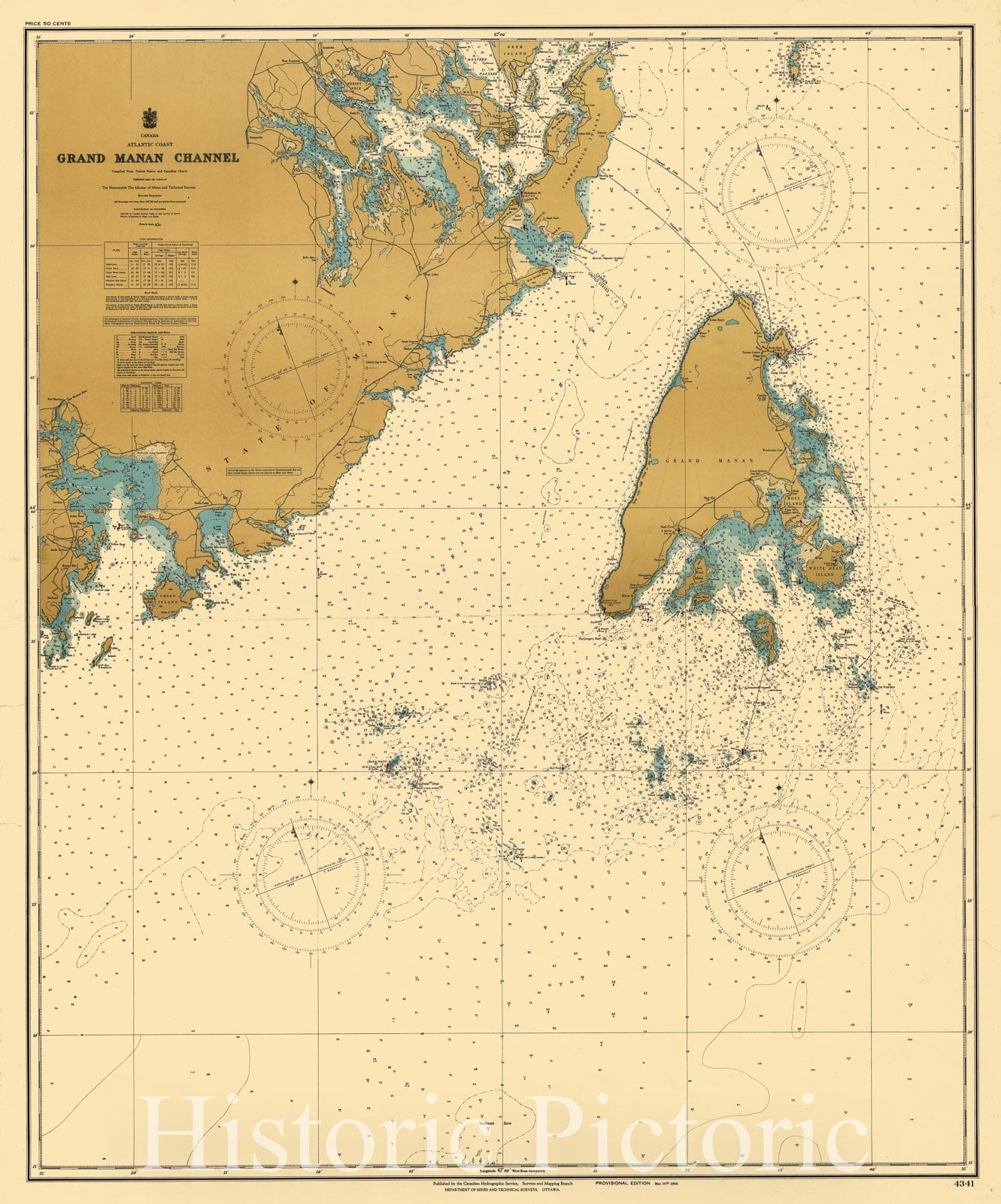 Historic Nautical Map - Grand Manan Channel, 1950 NOAA Chart - Maine (ME) - Vintage Wall Art