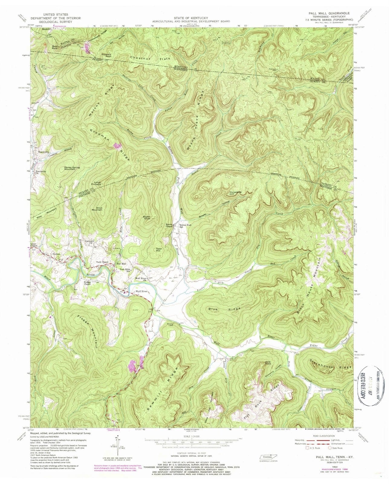 1954 Pall Mall, TN - Tennessee - USGS Topographic Map