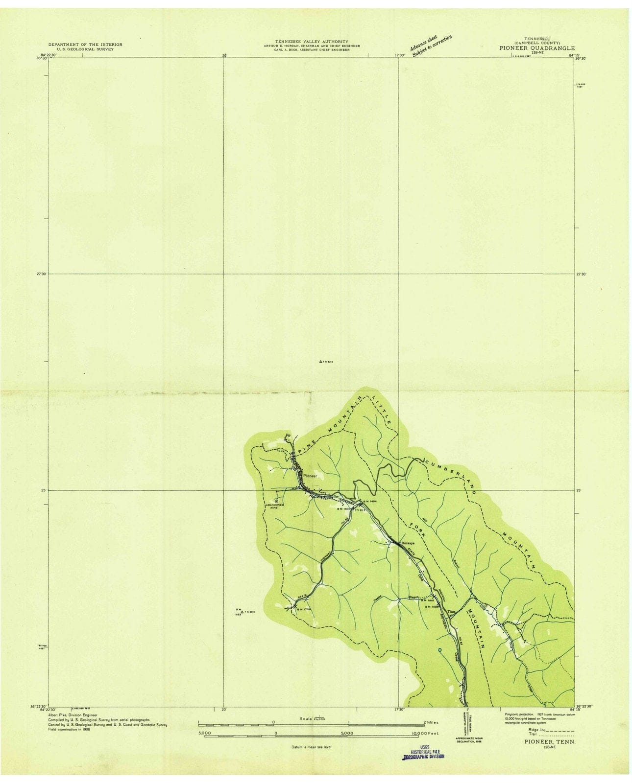 1936 Pioneer, TN - Tennessee - USGS Topographic Map