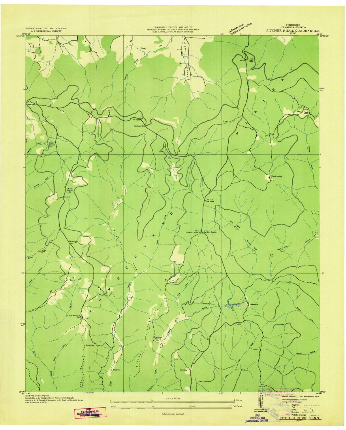 1936 Pitcher Ridge, TN - Tennessee - USGS Topographic Map