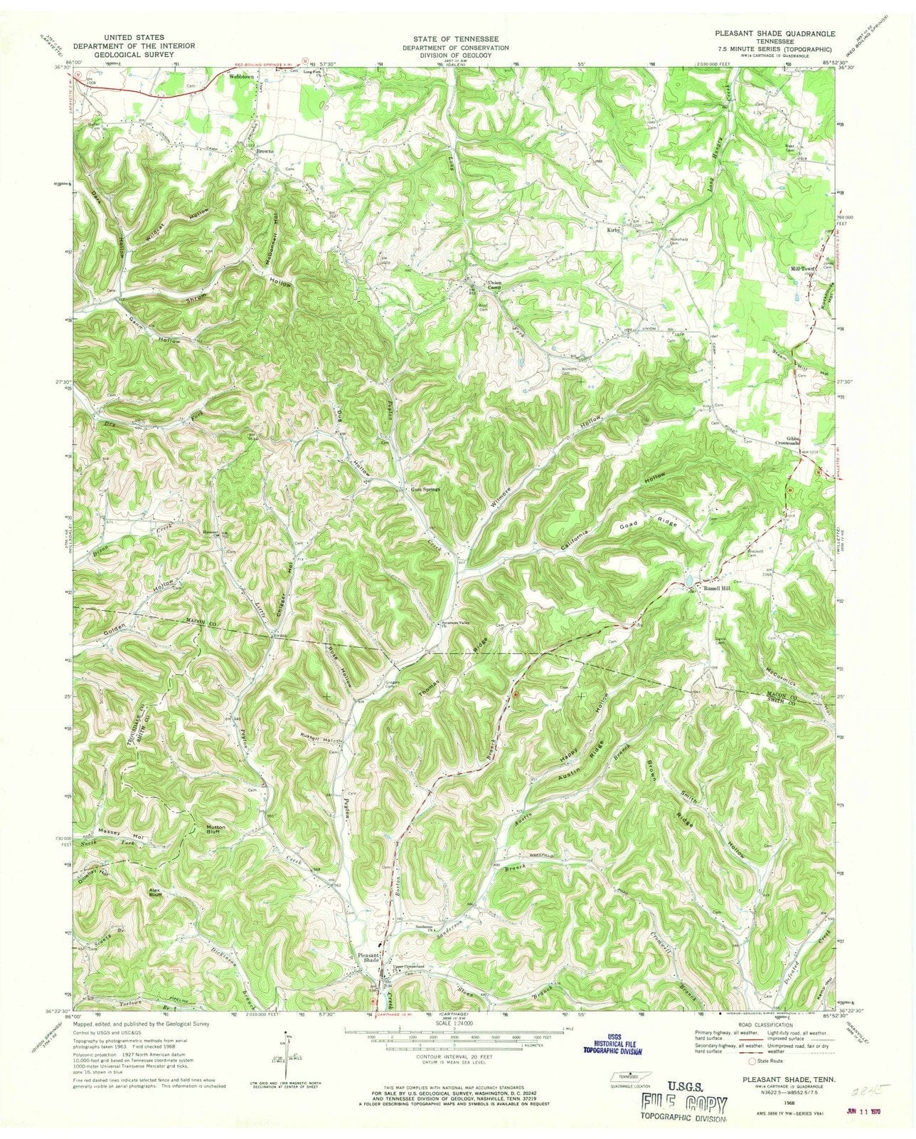 1968 Pleasant Shade, TN - Tennessee - USGS Topographic Map