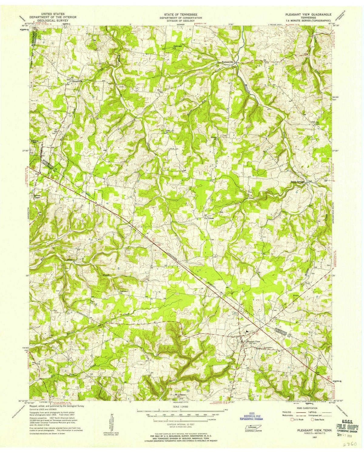 1957 Pleasant View, TN - Tennessee - USGS Topographic Map