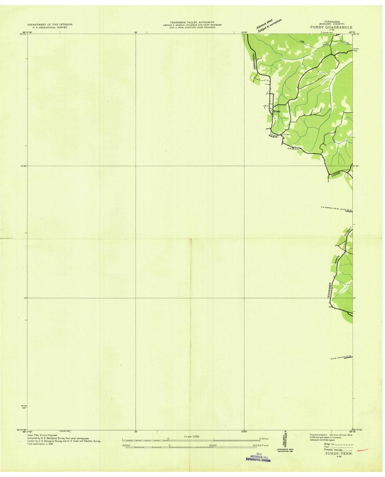 1936 Purdy, TN - Tennessee - USGS Topographic Map