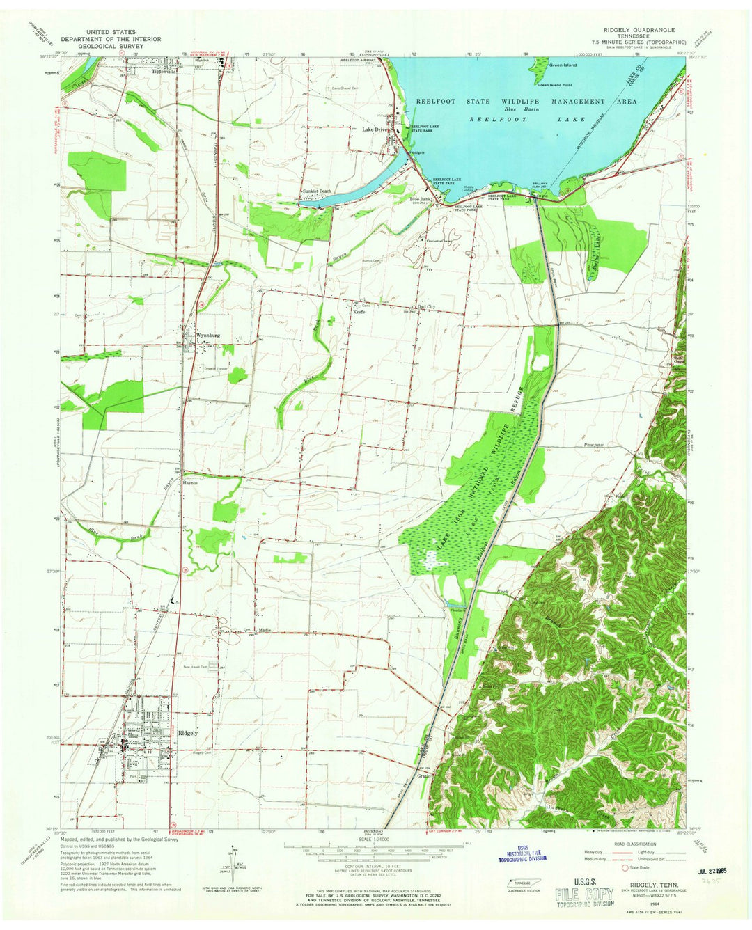 1964 Ridgely, TN - Tennessee - USGS Topographic Map