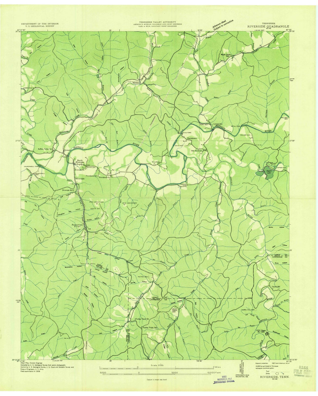 1936 Riverside, TN - Tennessee - USGS Topographic Map