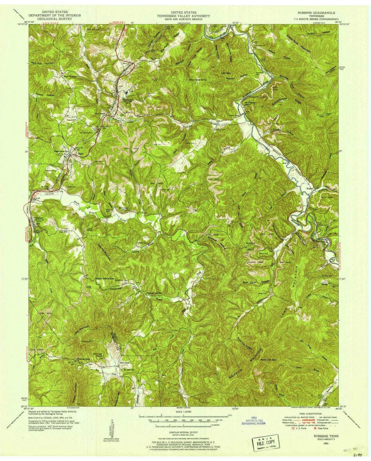 1952 Robbins, TN - Tennessee - USGS Topographic Map