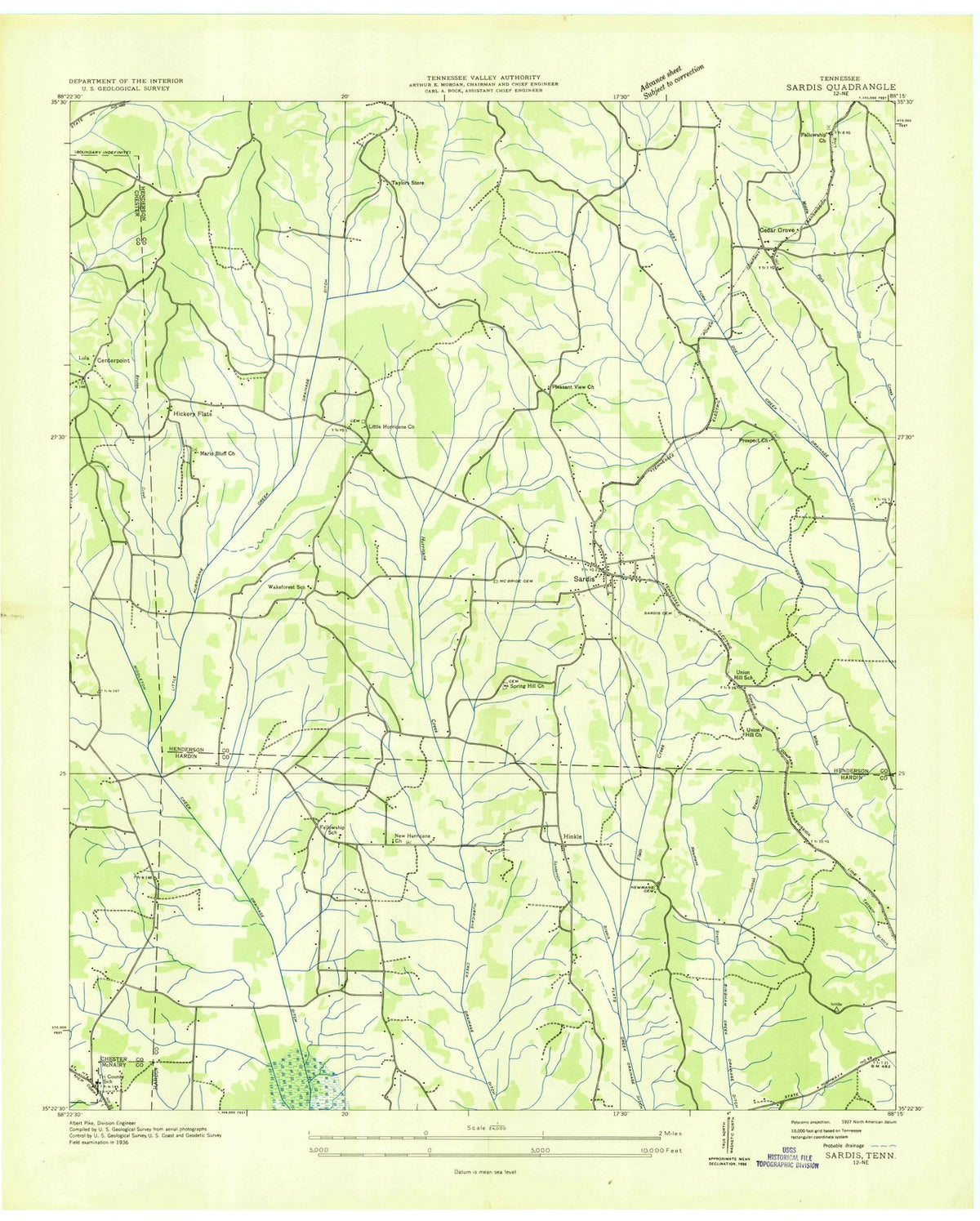 1936 Sardis, TN - Tennessee - USGS Topographic Map