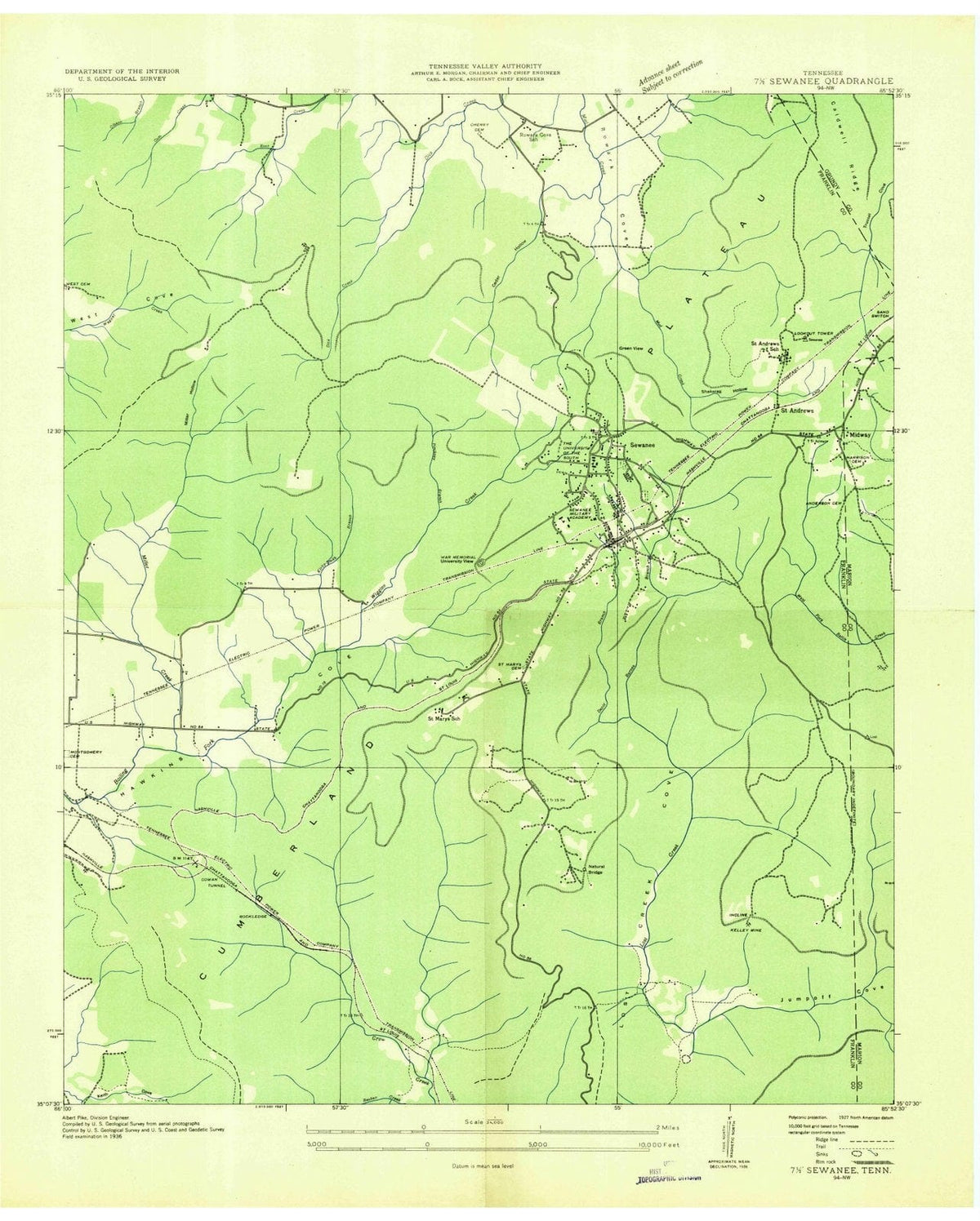 1936 Sewanee, TN - Tennessee - USGS Topographic Map