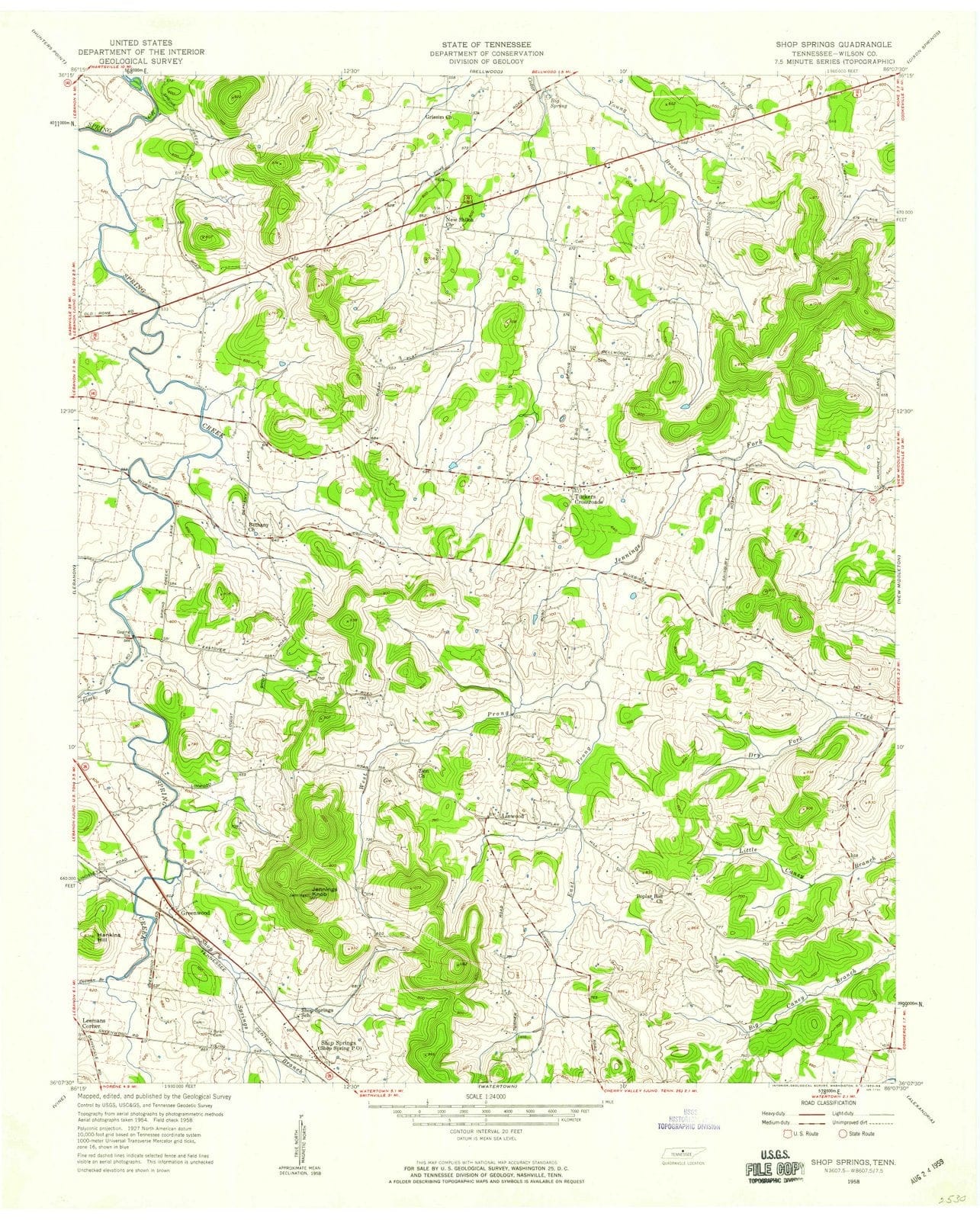 1958 Shop Springs, TN - Tennessee - USGS Topographic Map