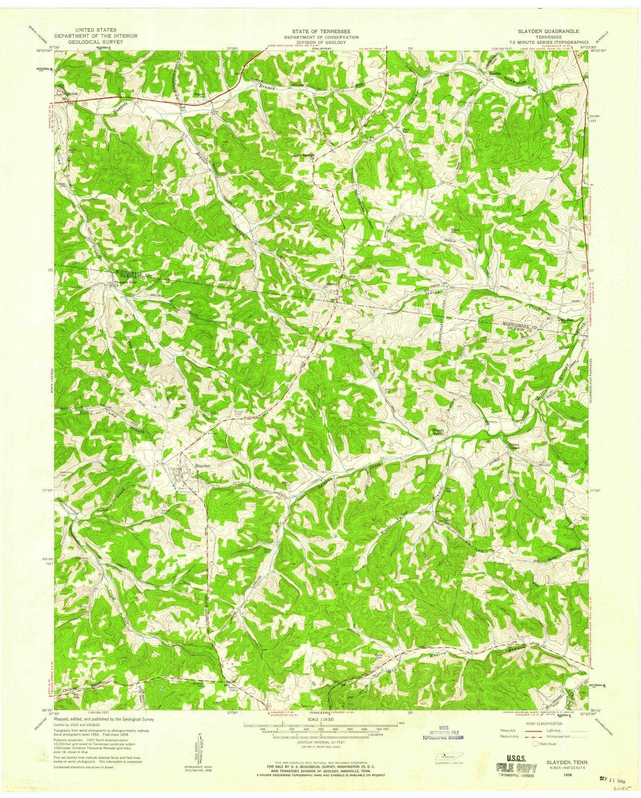 1958 Slayden, TN - Tennessee - USGS Topographic Map