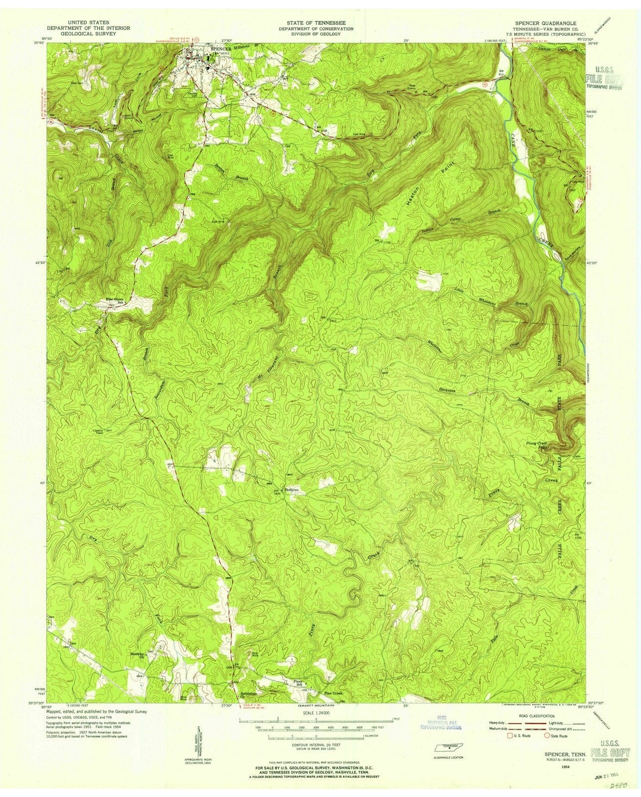 1954 Spencer, TN - Tennessee - USGS Topographic Map