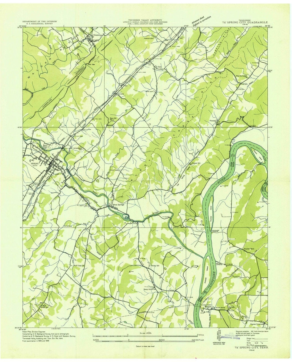 1936 Spring City, TN - Tennessee - USGS Topographic Map
