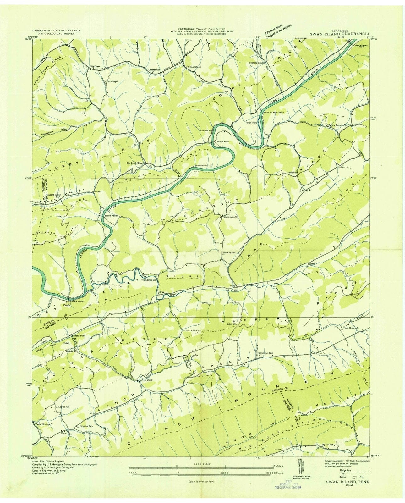 1935 Swan Island, TN - Tennessee - USGS Topographic Map