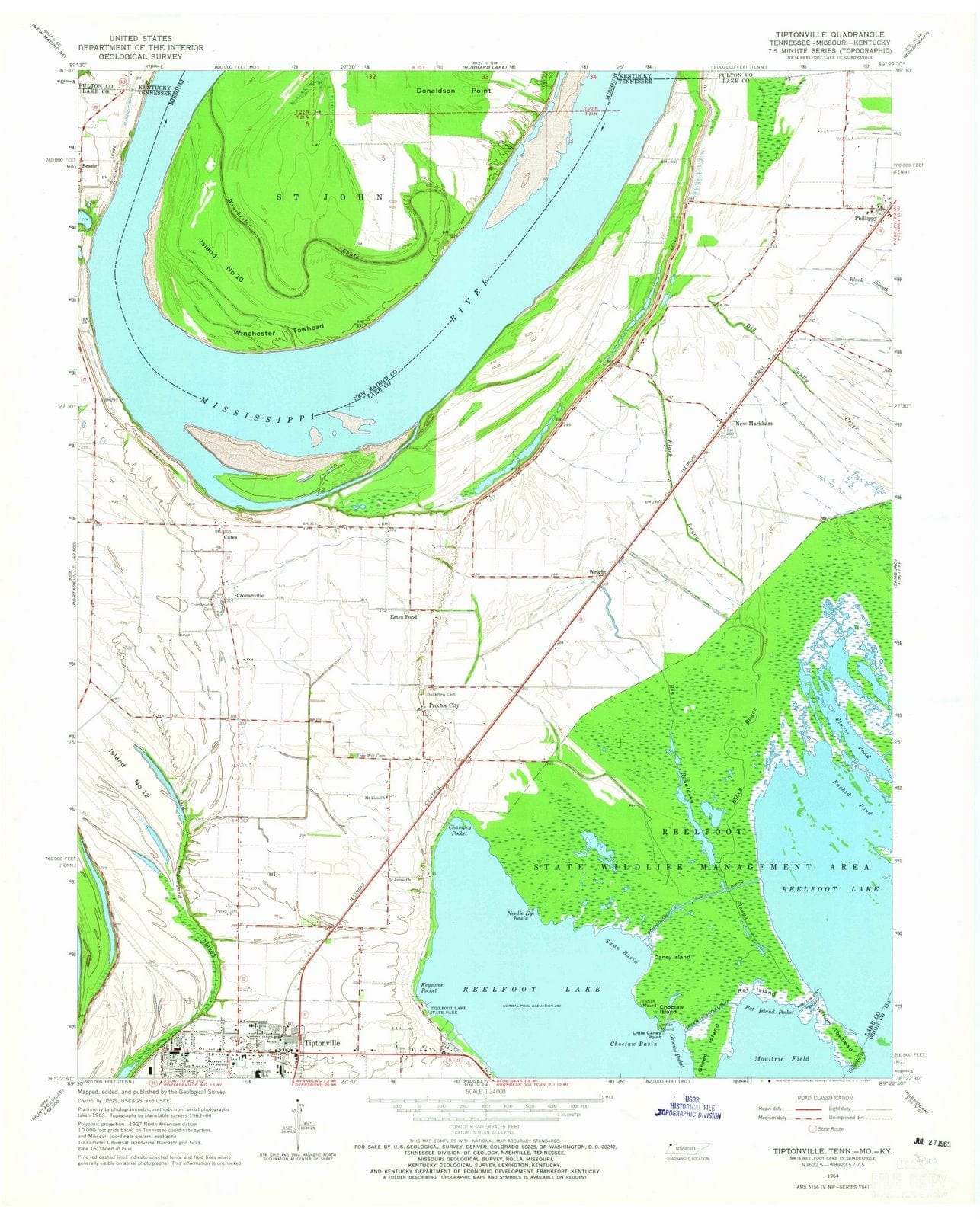 1964 Tiptonville, TN - Tennessee - USGS Topographic Map