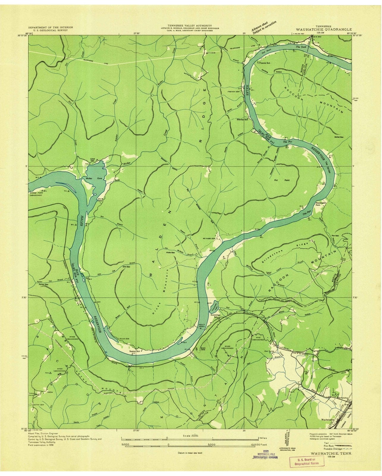 1936 Wauhatchie, TN - Tennessee - USGS Topographic Map