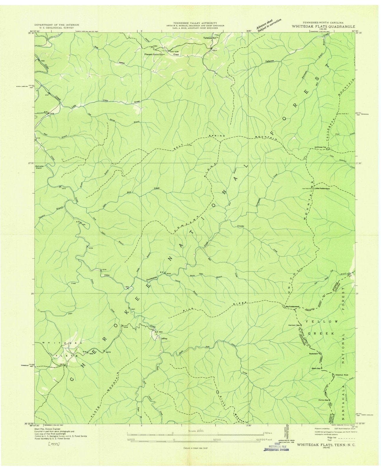 1933 Whiteoak Flats, TN - Tennessee - USGS Topographic Map