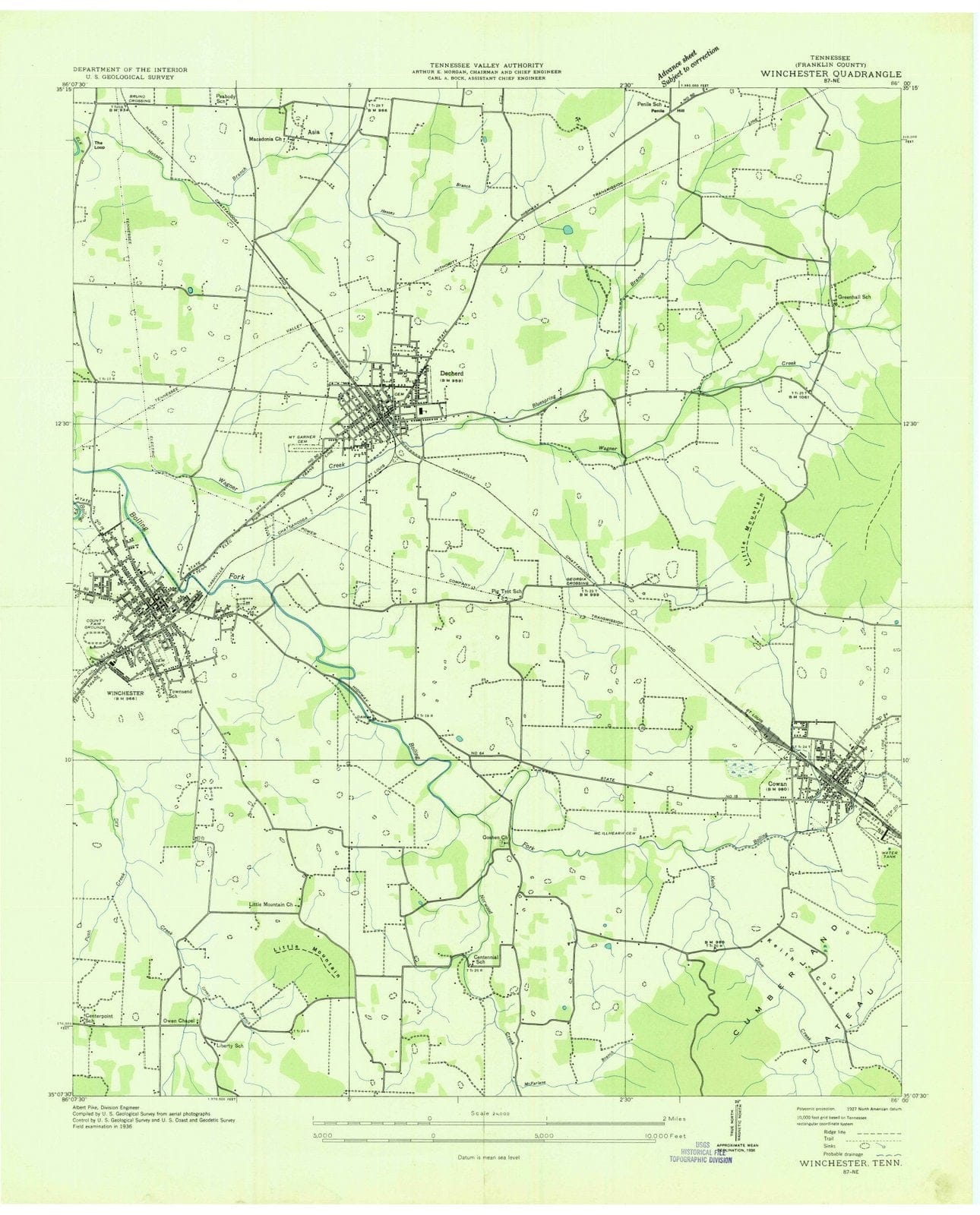 1936 Winchester, TN - Tennessee - USGS Topographic Map