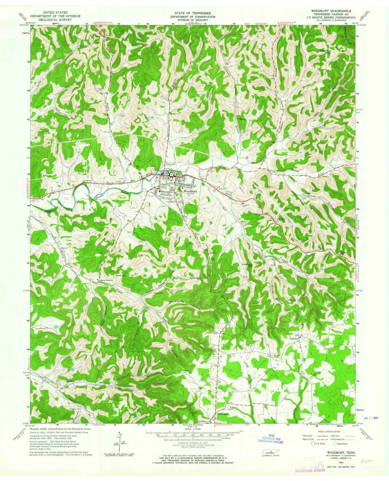 1962 Woodbury, TN - Tennessee - USGS Topographic Map