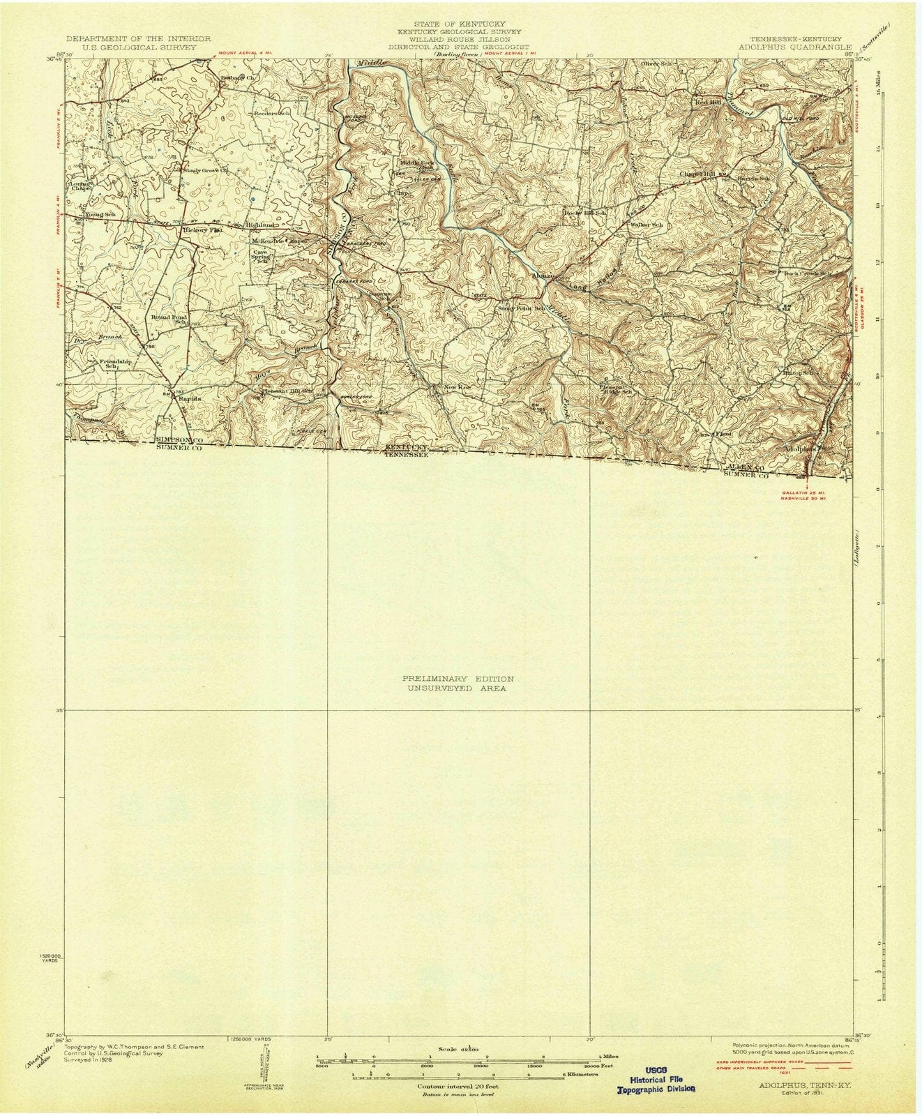 1931 Adolphus, KY - Kentucky - USGS Topographic Map