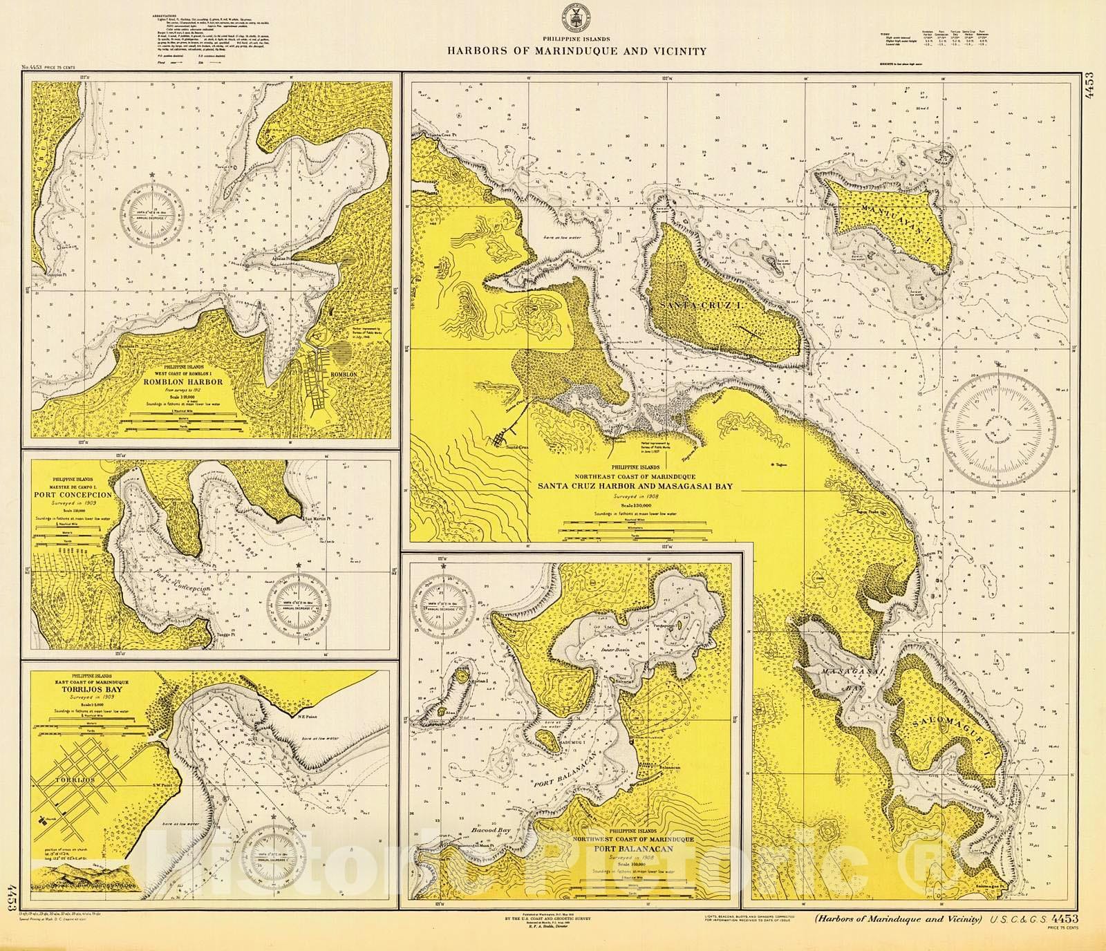 Historic Nautical Map - Harbors Of Marinduque And Vicinity, 1951 NOAA Chart - PHVintage Wall Art