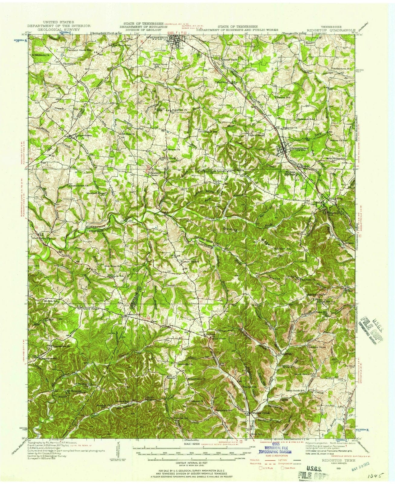 1931 Ridgetop, TN - Tennessee - USGS Topographic Map