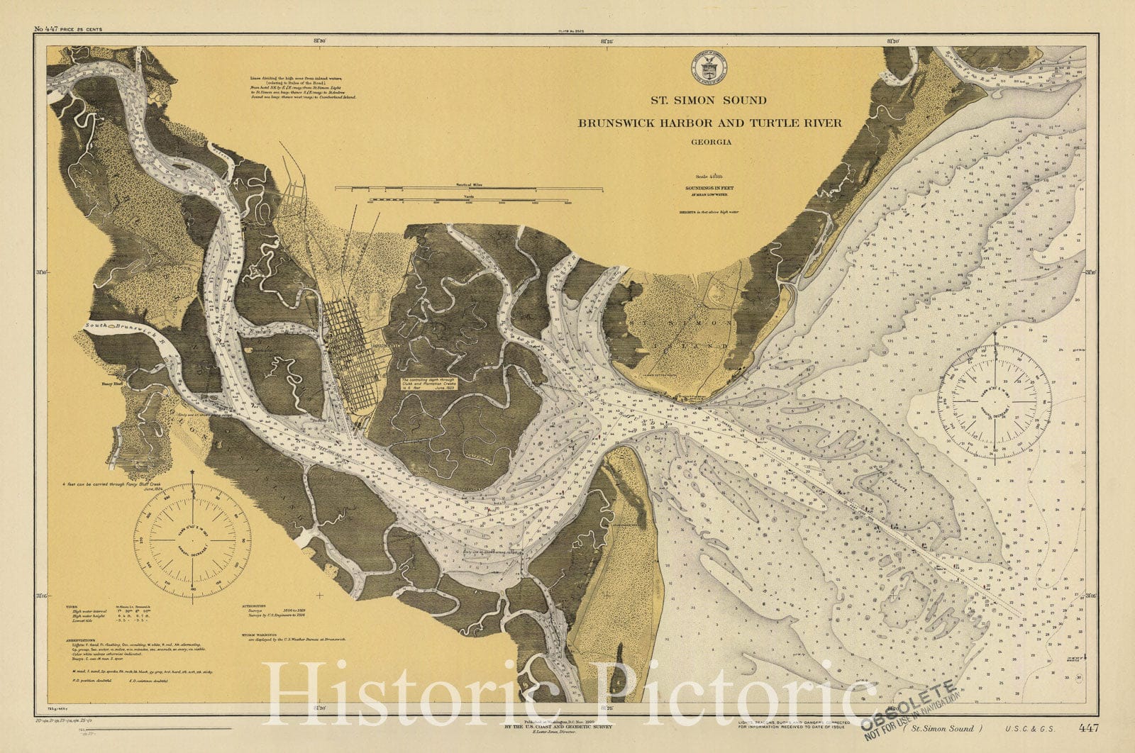 Historic Nautical Map - St. Simon Sound : Brunswick Harbor And Turtle River, 1925 NOAA Chart - Georgia (GA) - Vintage Wall Art