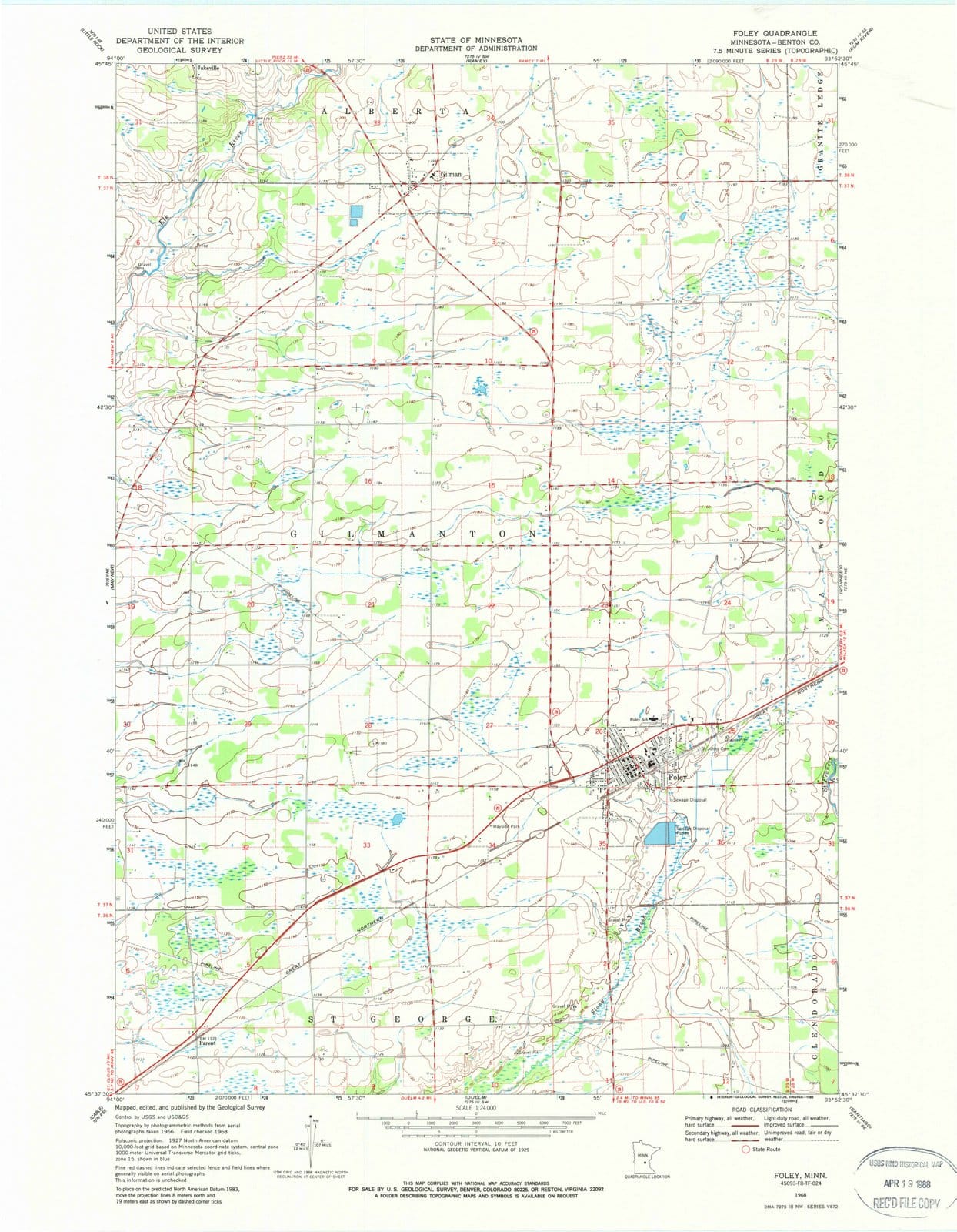 1968 Foley, MN - Minnesota - USGS Topographic Map