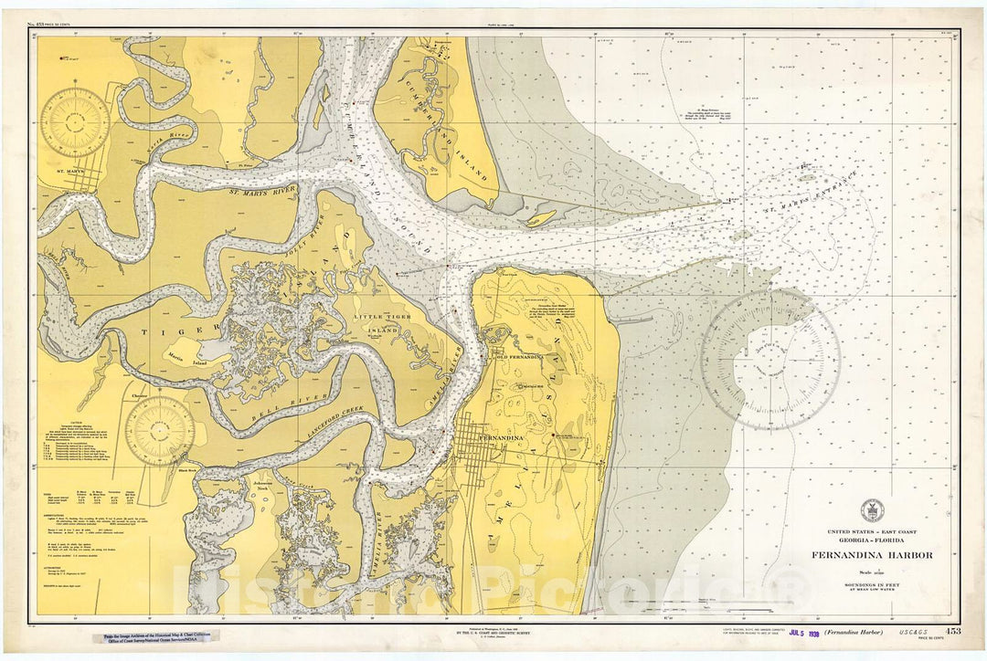 Historic Nautical Map - Fernandina Harbor, 1938 NOAA Chart - Florida, Georgia (FL, GA) - Vintage Wall Art