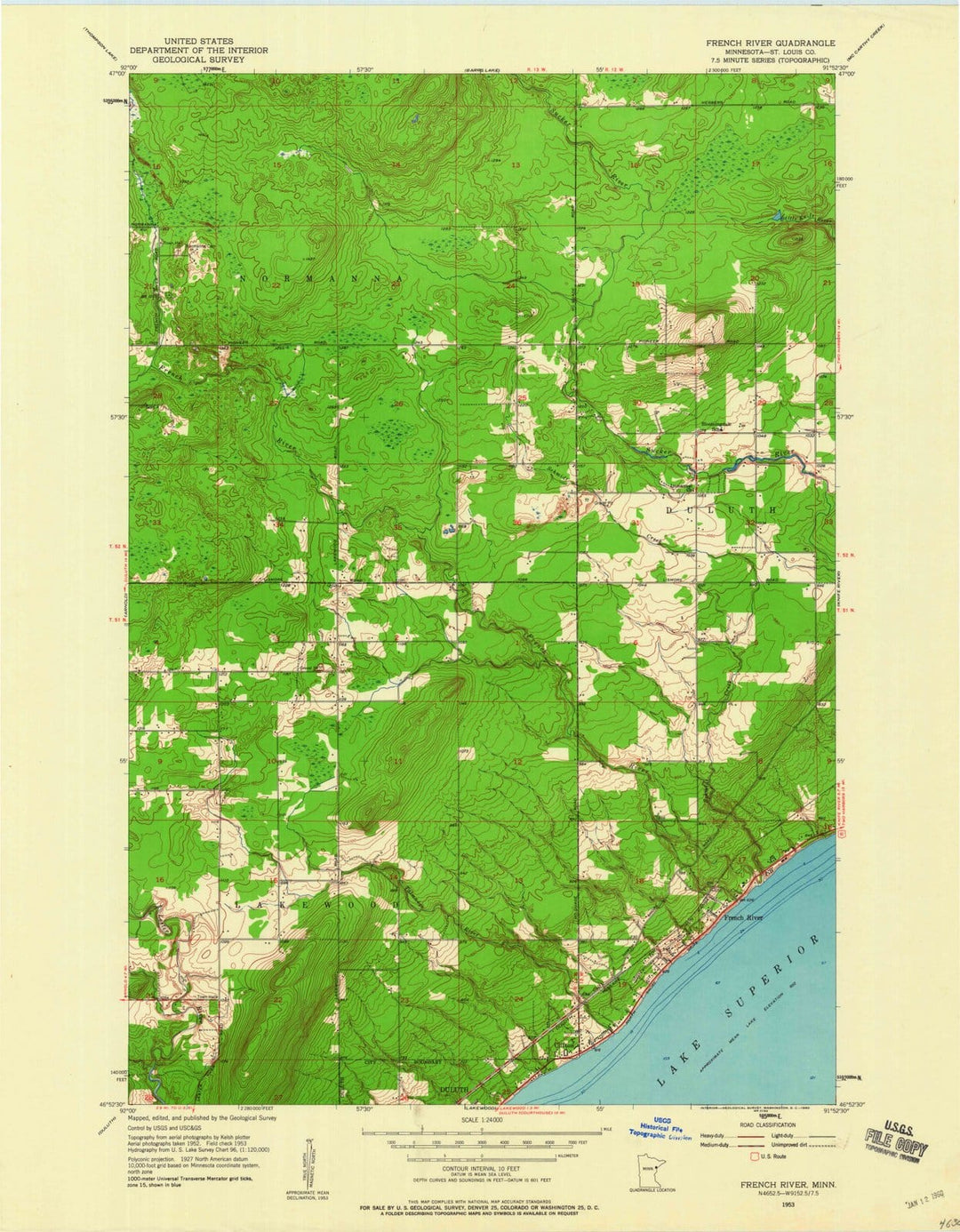 1953 French River, MN - Minnesota - USGS Topographic Map