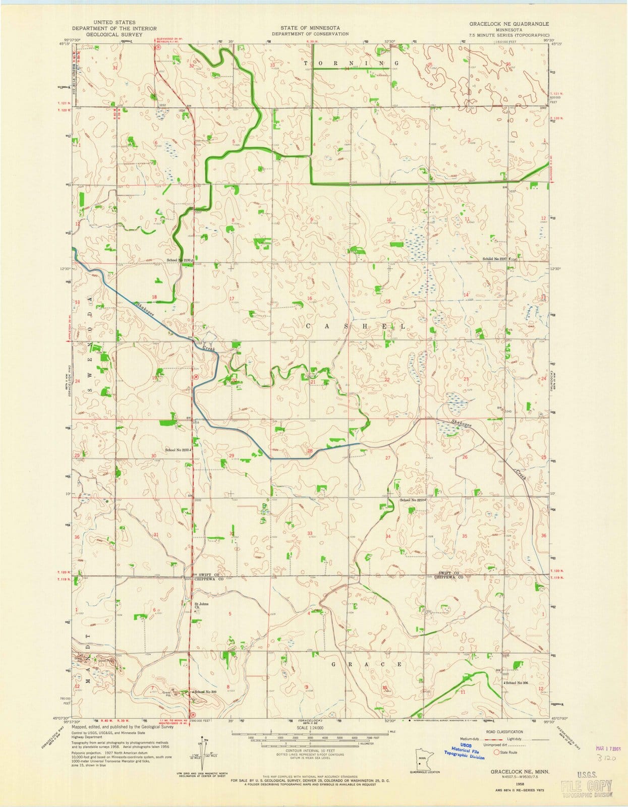 1958 Gracelock, MN - Minnesota - USGS Topographic Map