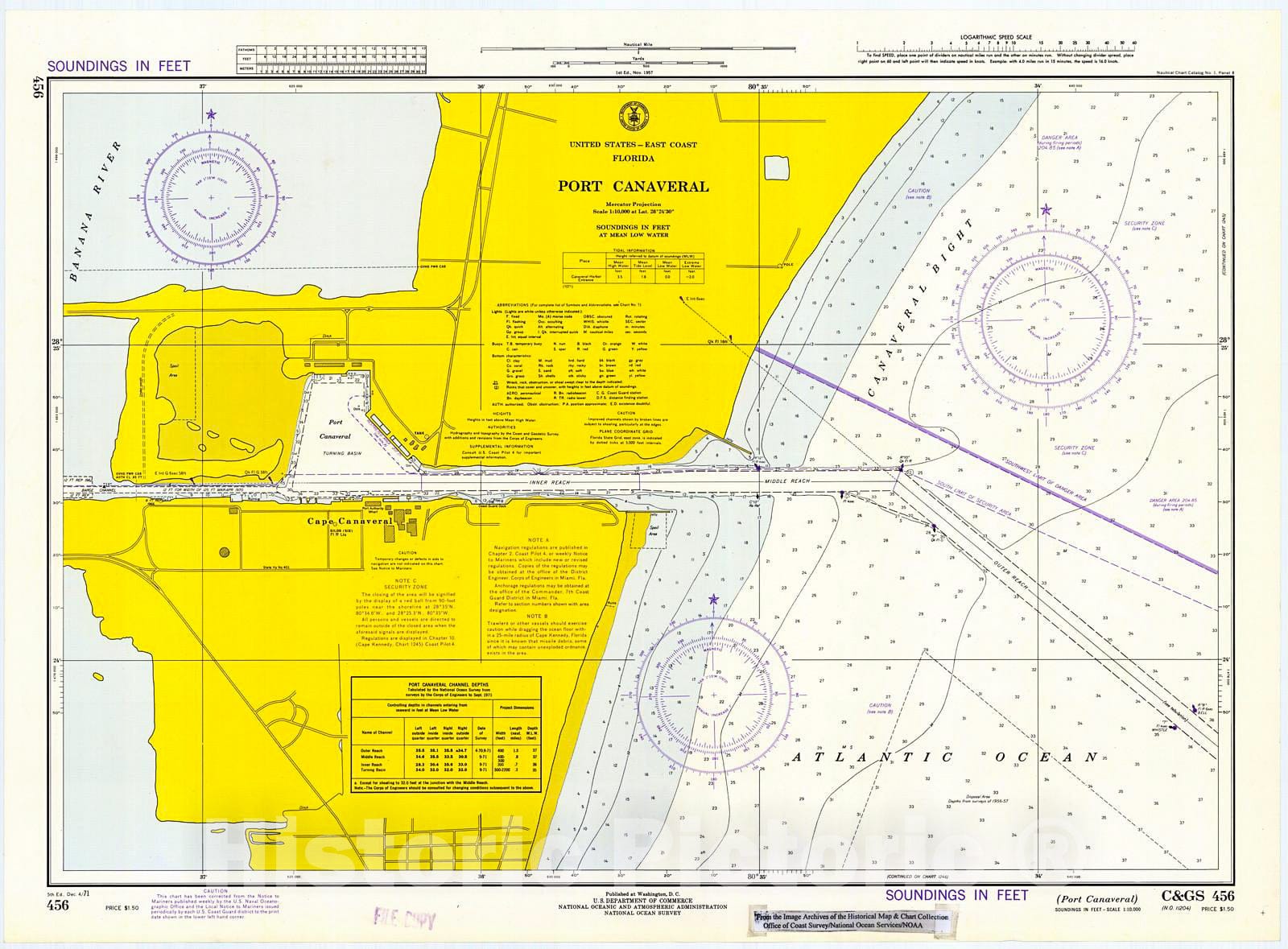 Historic Nautical Map - Port Canaveral, 1971 NOAA Chart - Florida (FL) - Vintage Wall Art