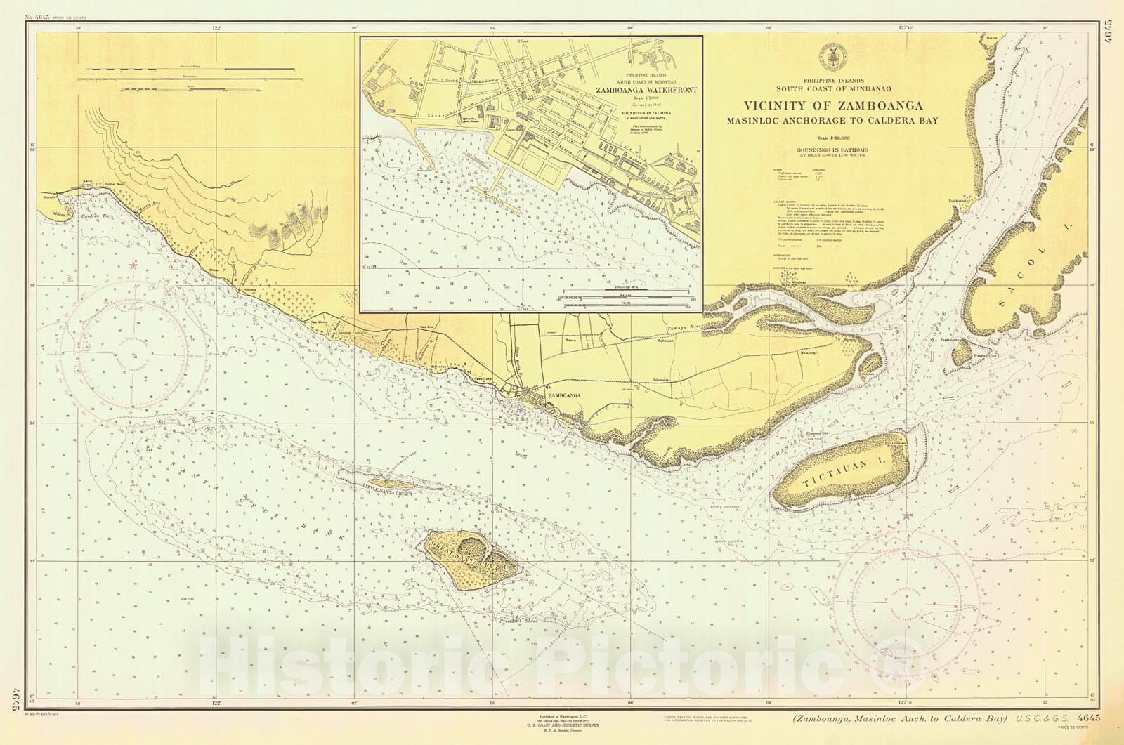 Historic Nautical Map - Zamboanga Masinloc Anch To Caldera Bay, 1951 NOAA Chart - PHVintage Wall Art