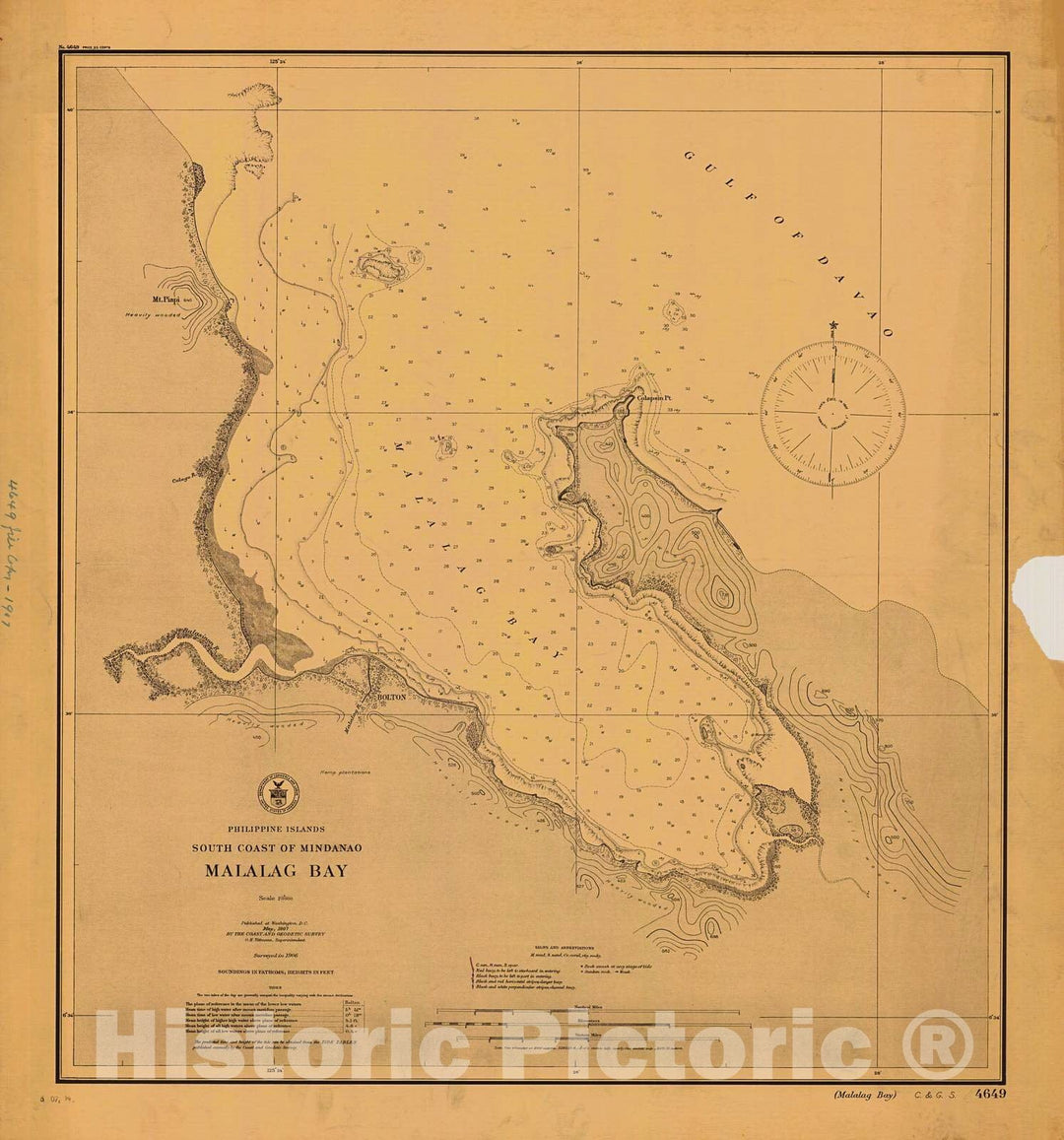 Historic Nautical Map - South Coast Of Mindanao Malalag Bay, 1907 NOAA Chart - PHVintage Wall Art