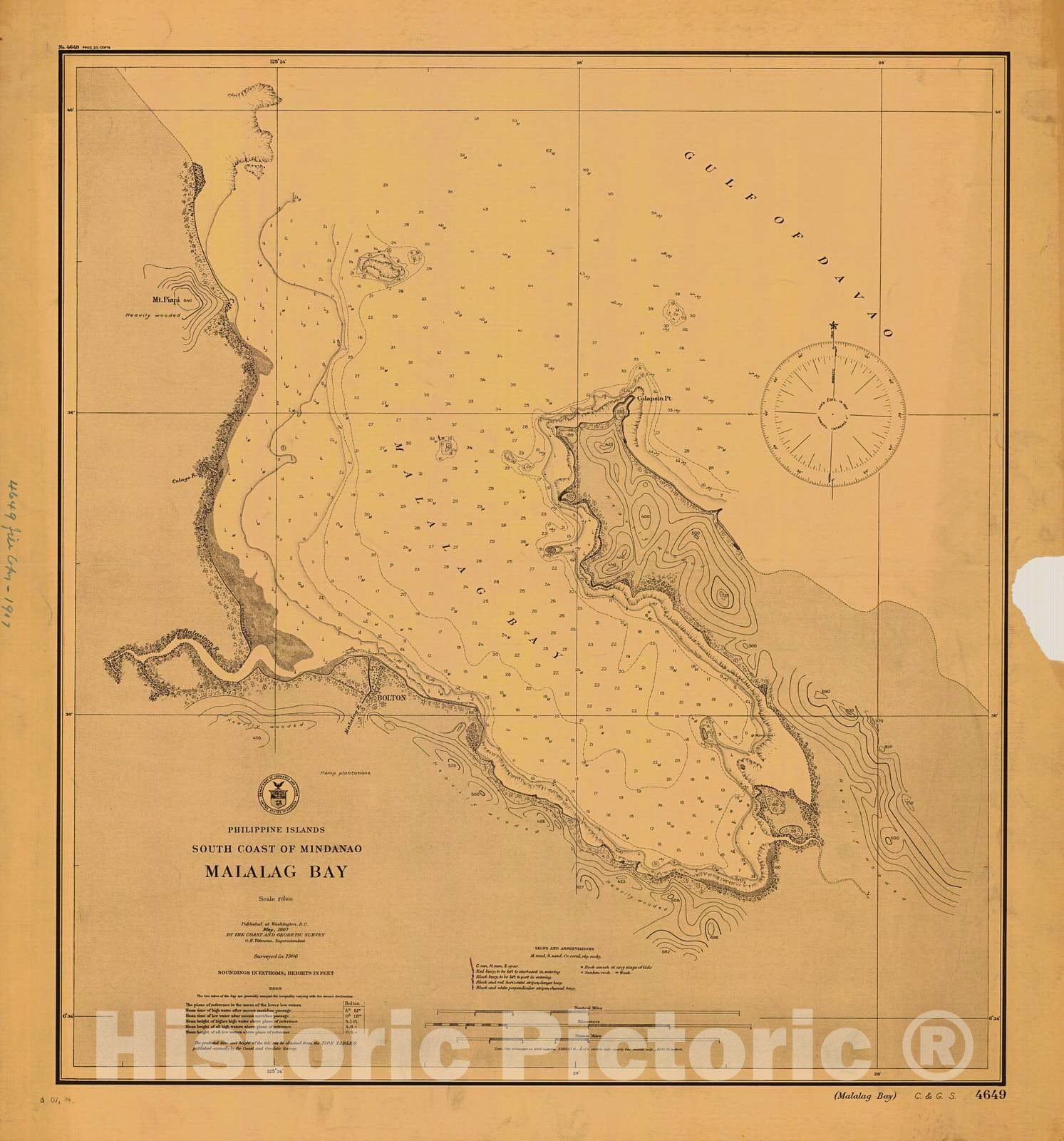 Historic Nautical Map - South Coast Of Mindanao Malalag Bay, 1907 NOAA Chart - PHVintage Wall Art