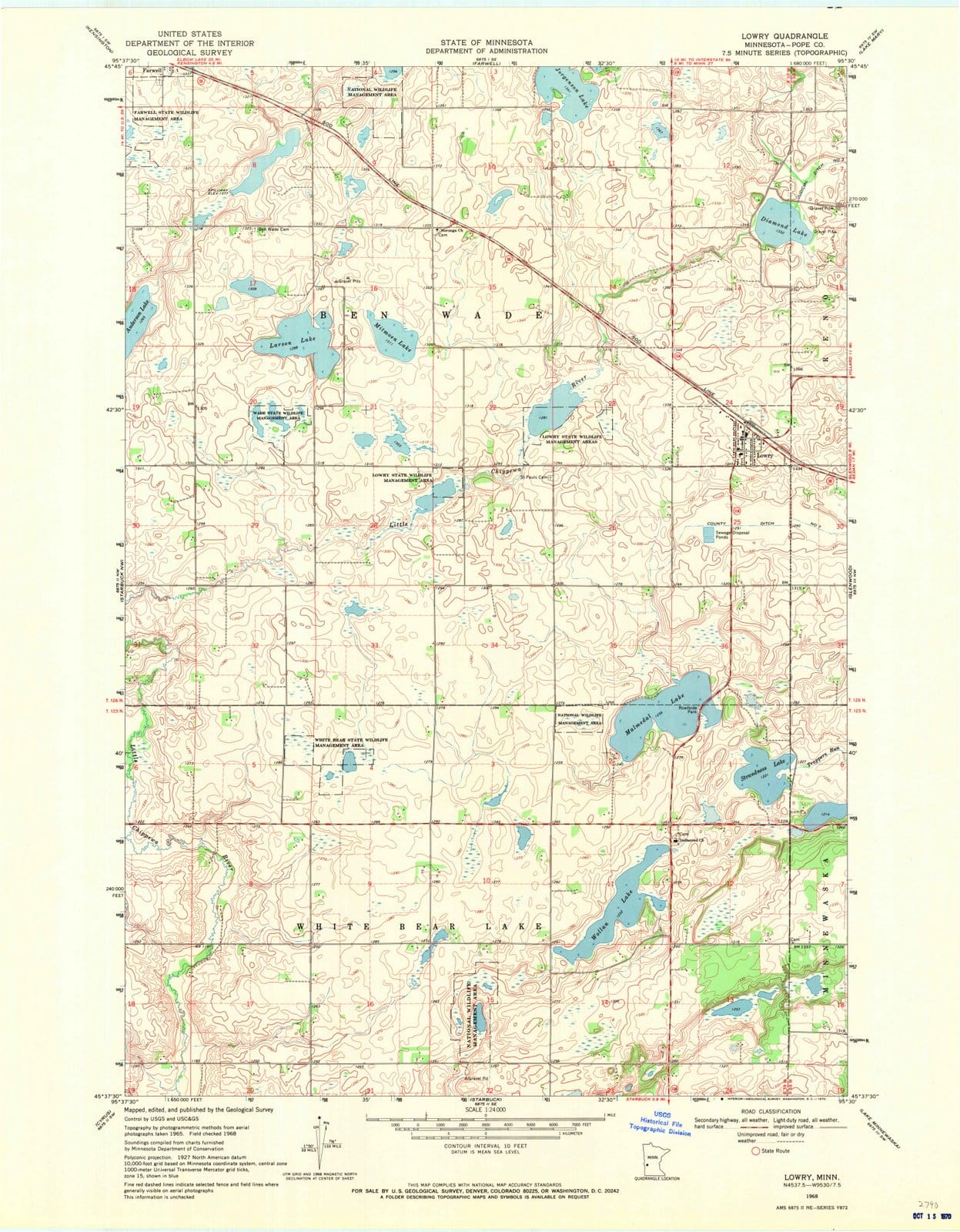 1968 Lowry, MN - Minnesota - USGS Topographic Map