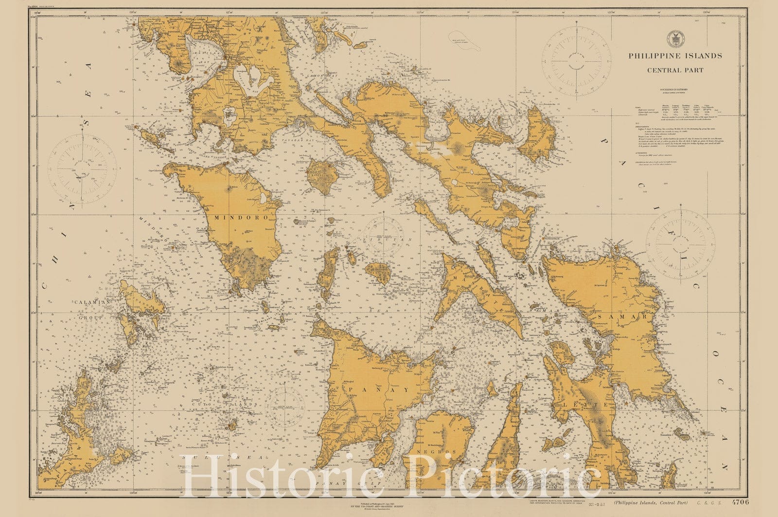 Historic Nautical Map - Phillipine Islands Central Part, 1917 NOAA Chart - PHVintage Wall Art