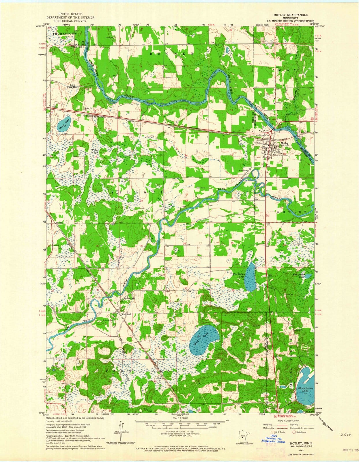 1963 Motley, MN - Minnesota - USGS Topographic Map