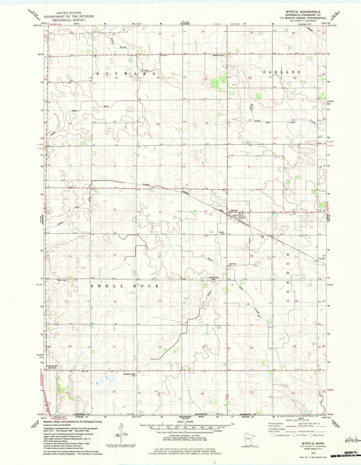 1982 Myrtle, MN - Minnesota - USGS Topographic Map