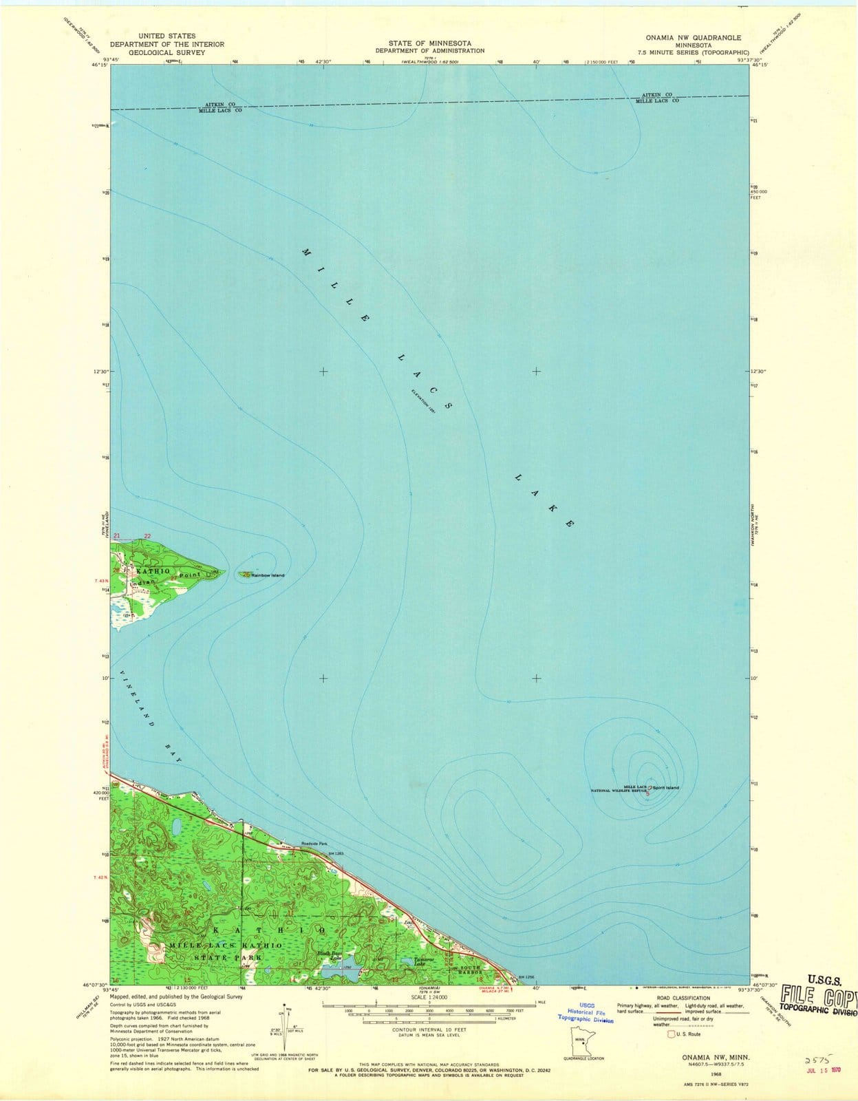 1968 Onamia, MN - Minnesota - USGS Topographic Map