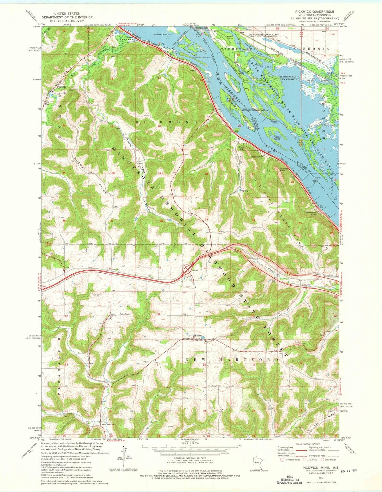 1973 Pickwick, MN - Minnesota - USGS Topographic Map