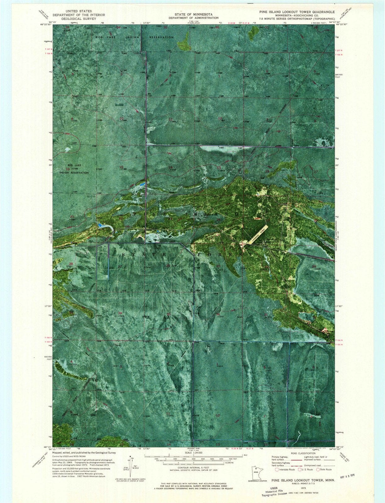 1973 Pine Island Lookout Tower, MN - Minnesota - USGS Topographic Map