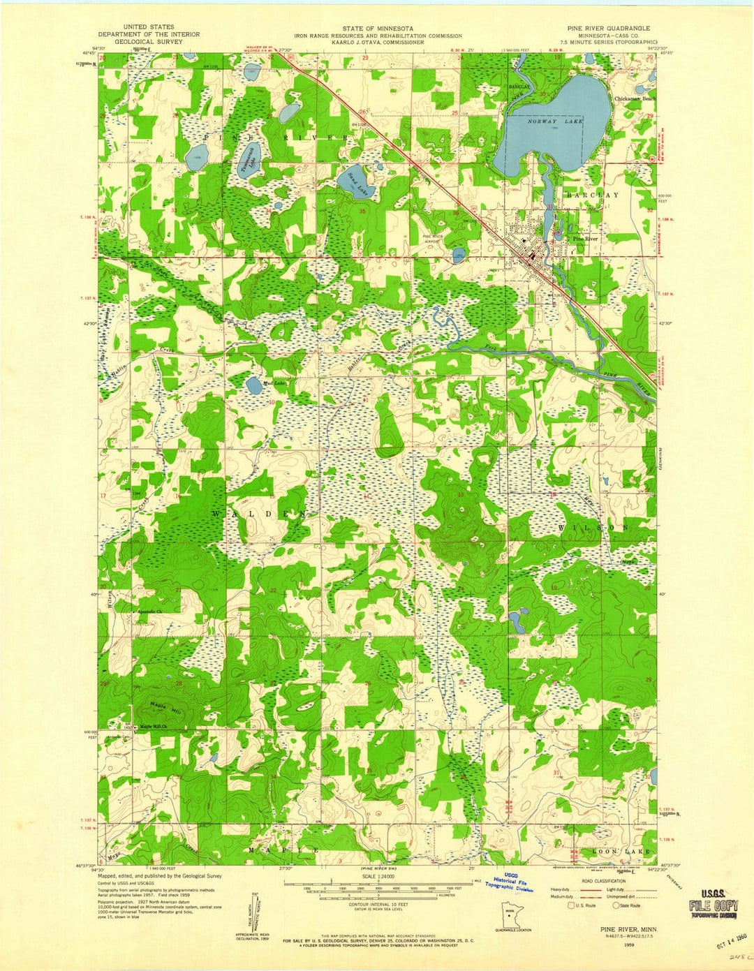 1959 Pine River, MN - Minnesota - USGS Topographic Map