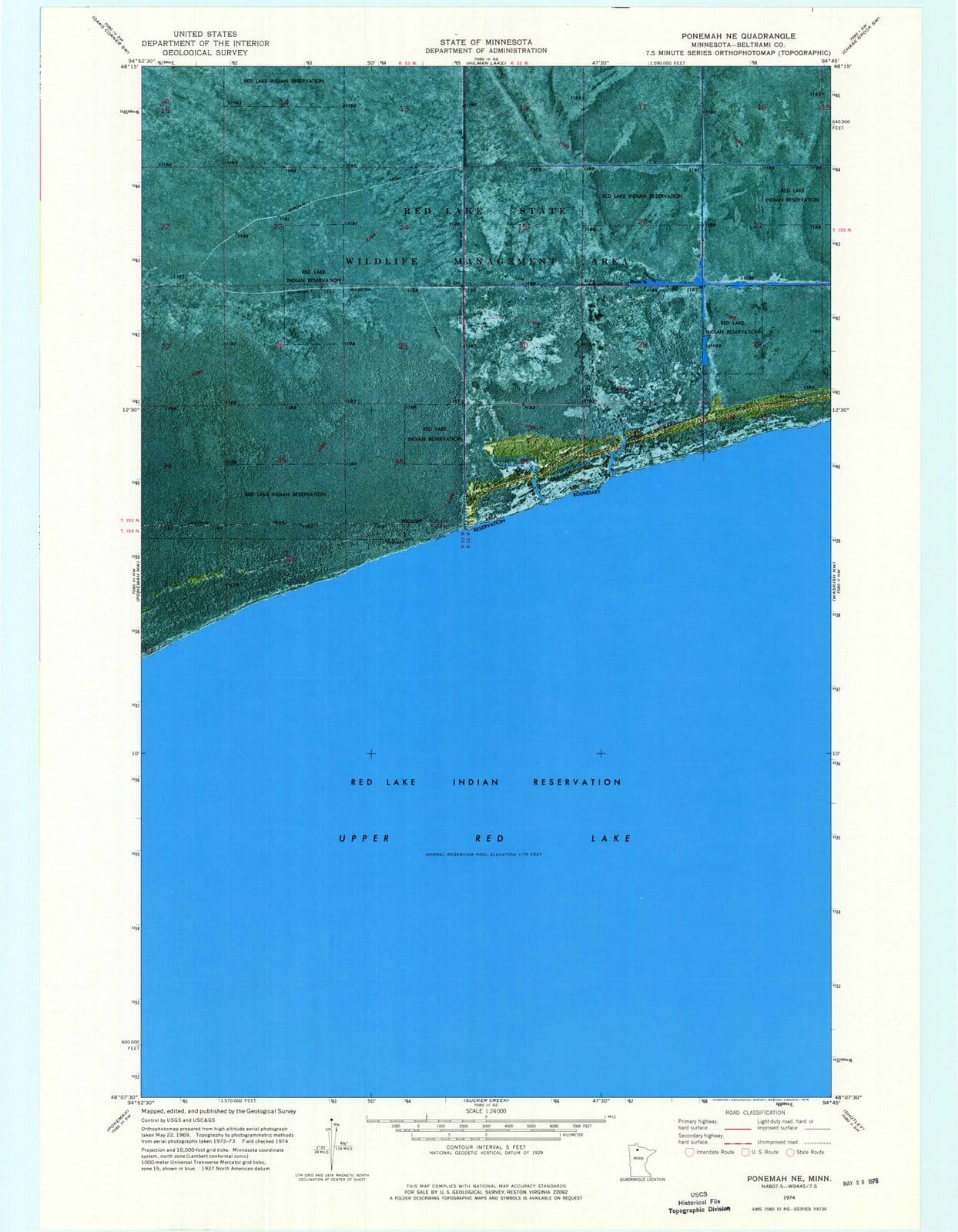 1974 Ponemah, MN - Minnesota - USGS Topographic Map