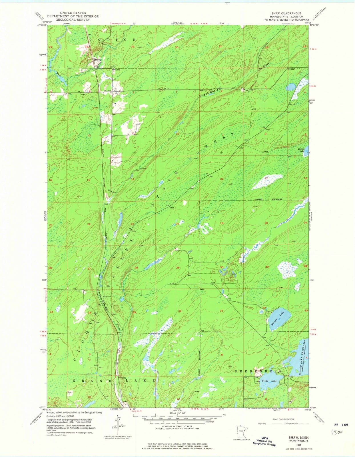 1953 Shaw, MN - Minnesota - USGS Topographic Map