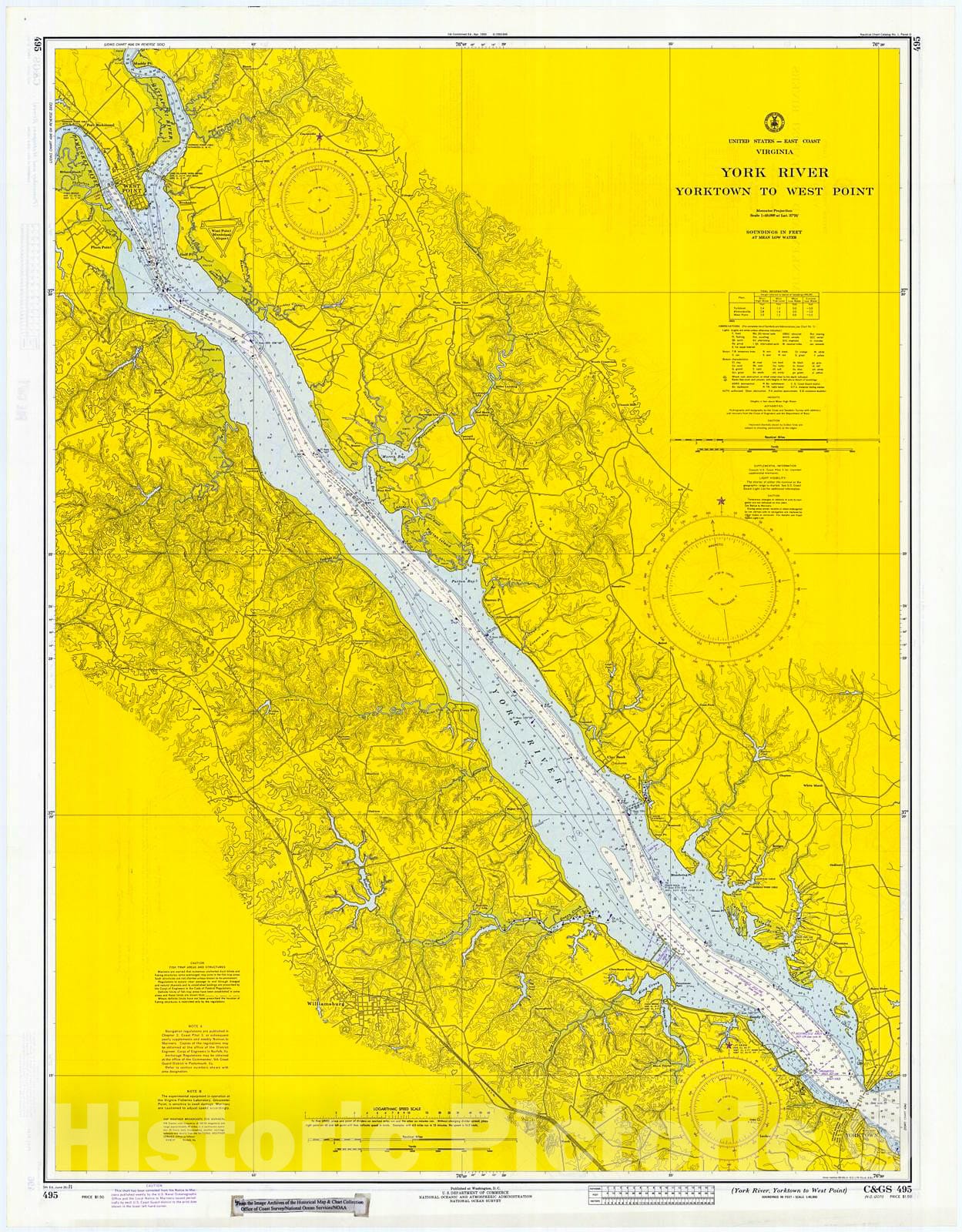 Historic Nautical Map - York River,Yorktowm To West Point, 1971 NOAA Chart - Virginia (VA) - Vintage Wall Art