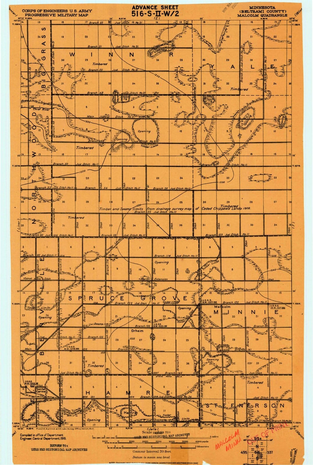 1918 Malcolm, MN - Minnesota - USGS Topographic Map