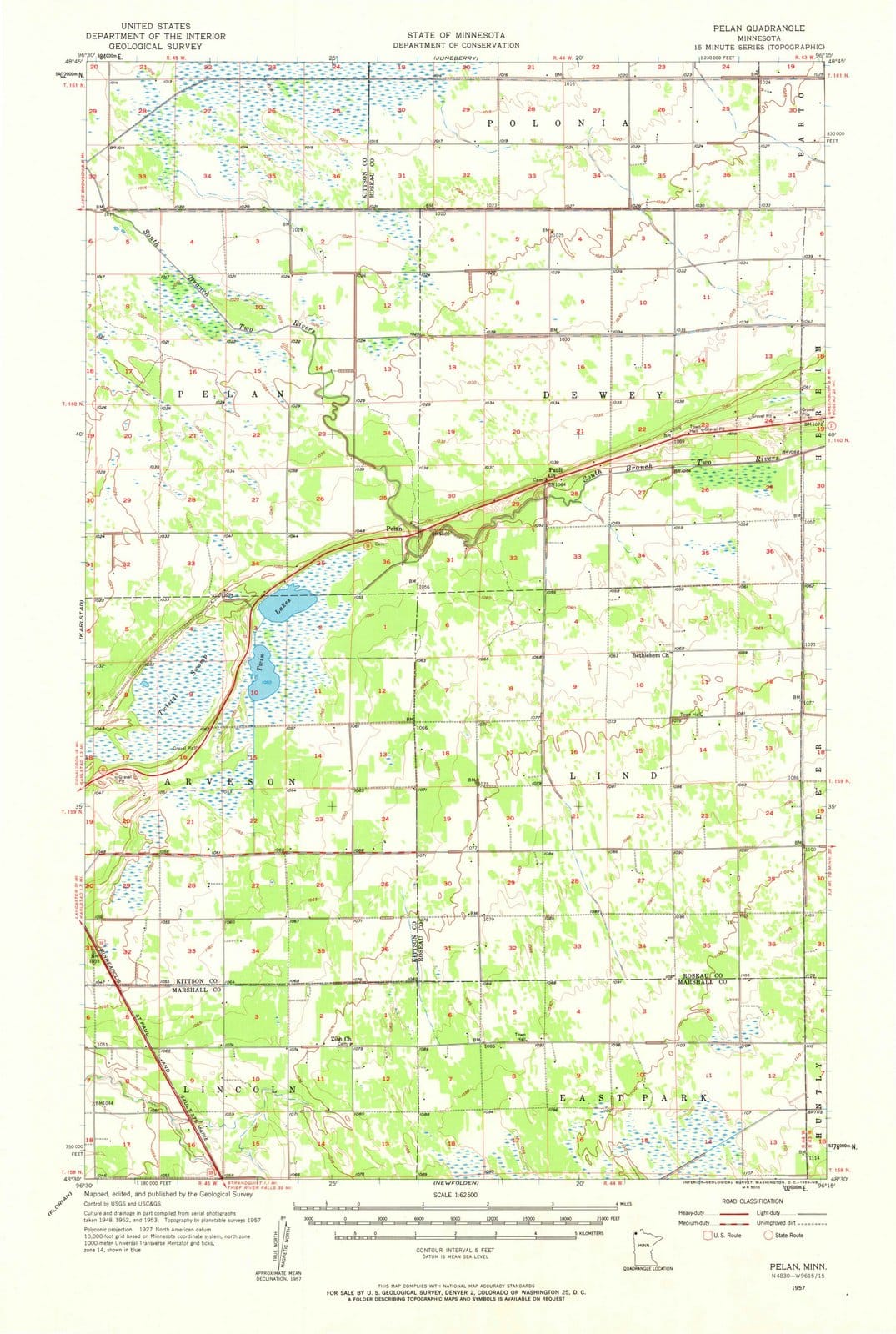 1957 Pelan, MN - Minnesota - USGS Topographic Map