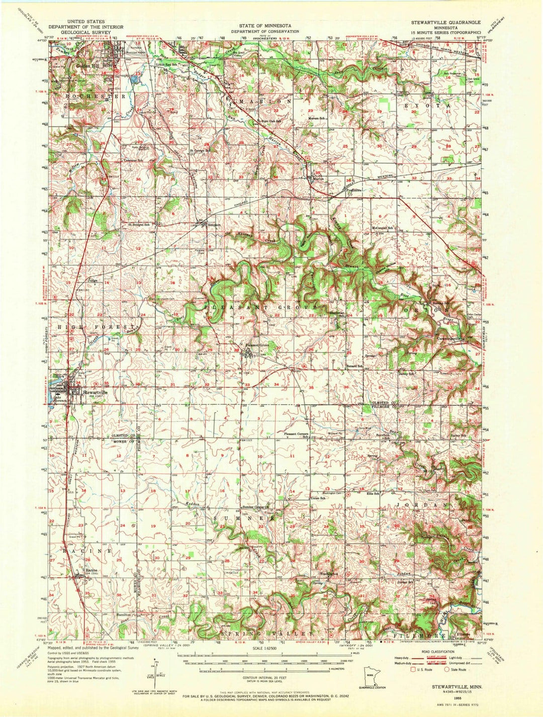 1955 Stewartville, MN - Minnesota - USGS Topographic Map