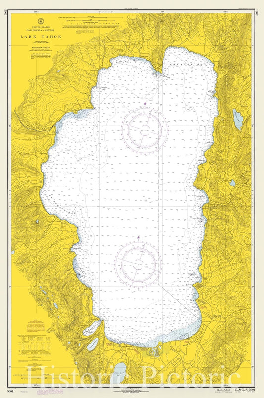 Lake Tahoe 1971 Nautical Chart - Made-to-Order Historical Map Print