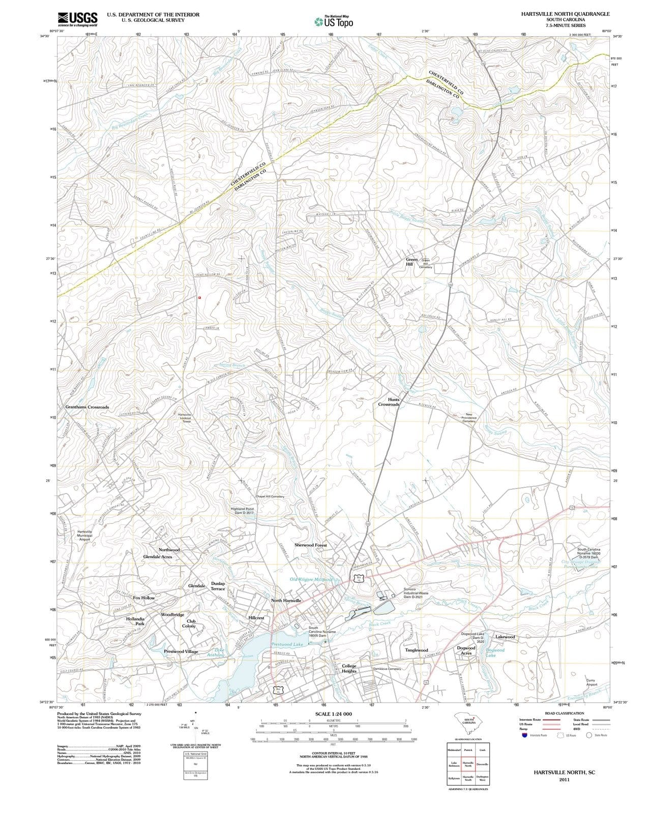 2011 Hartsville North, SC - South Carolina - USGS Topographic Map